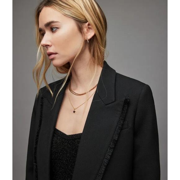 Allsaints Black Fringe Wool Blend Maxine Blazer Jacket - Picture 3 of 10